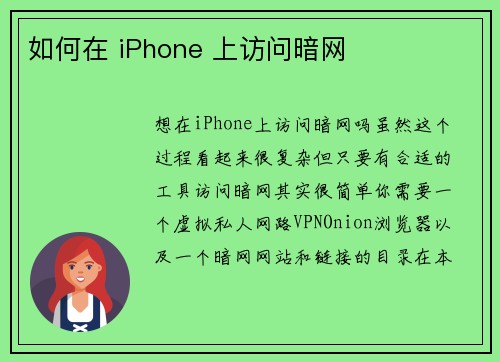 如何在 iPhone 上访问暗网 
